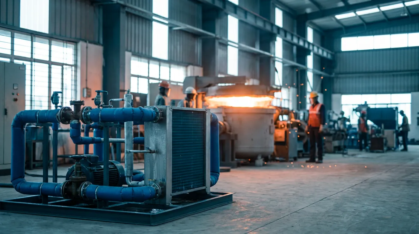Foundry with an induction furnace and a closed-loop cooling skid