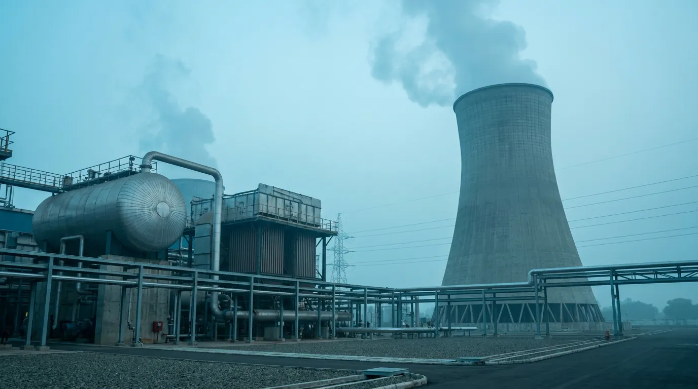 Power plant with a boiler drum and a natural-draught cooling tower releasing vapour
